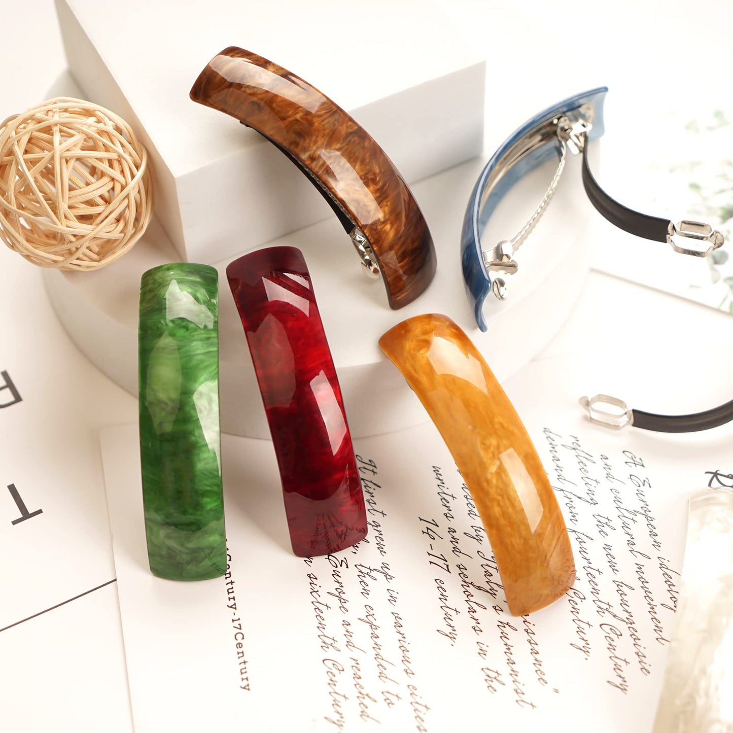 12pcs Retro Acrylic Hair Barrettes Automatic Large Hair Clip Elegant French Design Barrettes for Women Ladies (Retro Color)