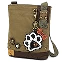 CHALA Patch Cross-Body Women Handbag Canvas Messenger Bag - PawPrint B&W - Olive