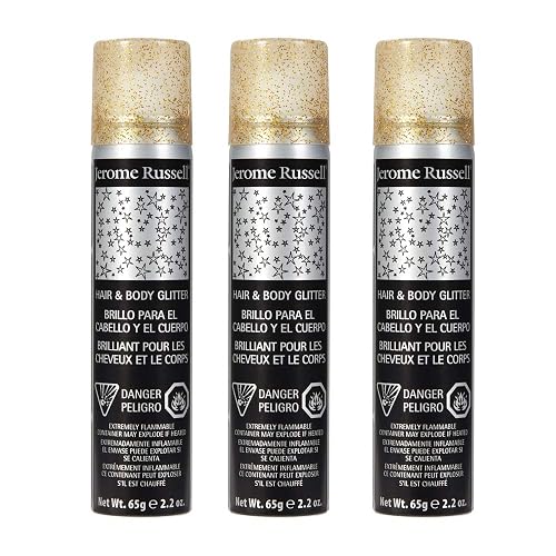 Jerome Russell Temporary Hair and Body Glitter Color Spray, Travel Spray, Lightweight, Adds Sparkly Shimmery Glow, Perfect to use On Hair, Skin, or