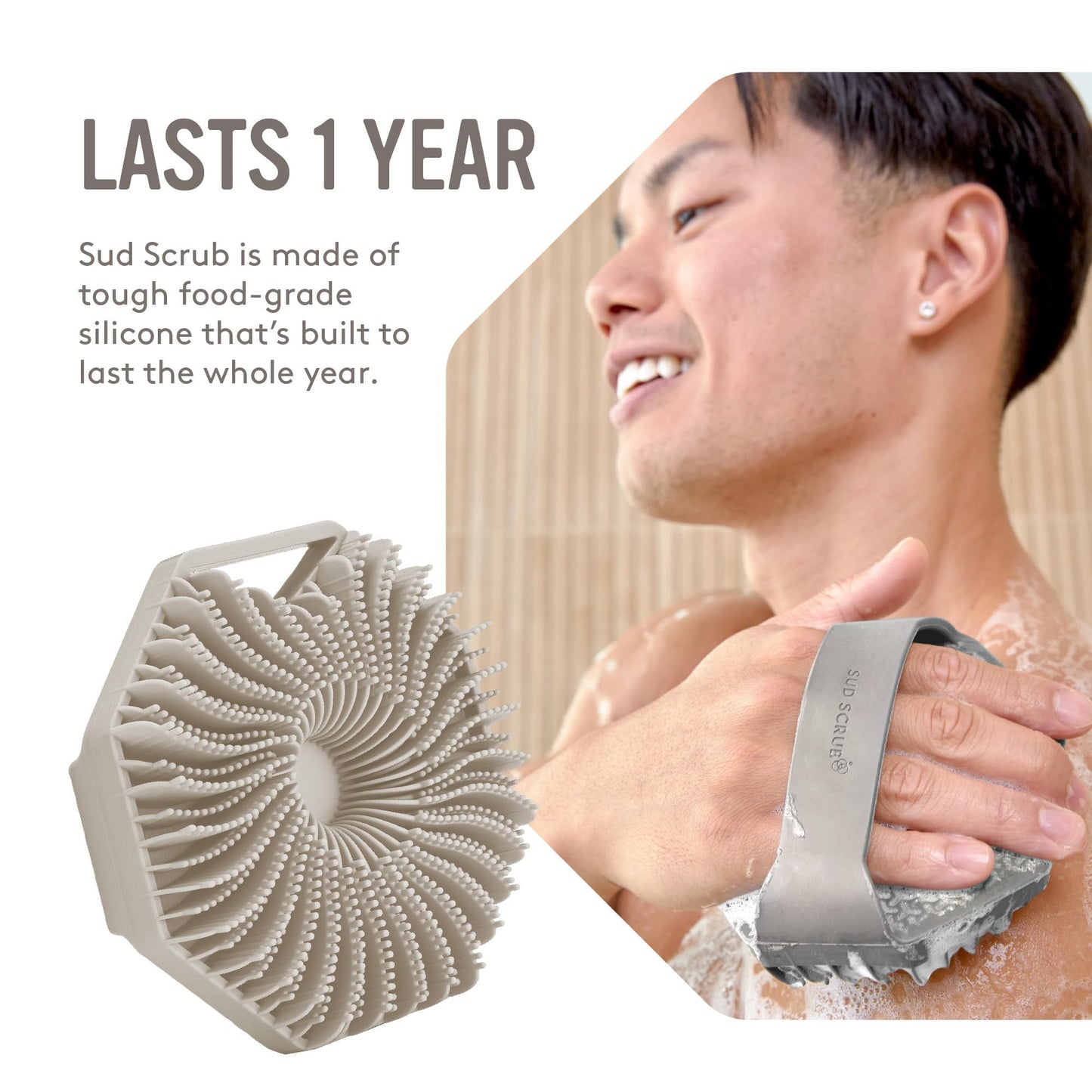 Sud Scrub® Antimicrobial Silicone Body Scrubber, Exfoliating Body Scrubber for Sensitive Skin, Eco Friendly Shower Scrubber for Body, Silicone Body