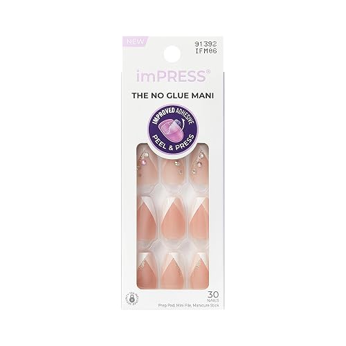 Kiss Impress No Glue Mani Press On Nails, French, 'Glimpse', White, Medium Size, Coffin Shape, Includes 30 Nails, Prep Pad, Instructions Sheet, 1 Beauty & Personal Care imPRESS