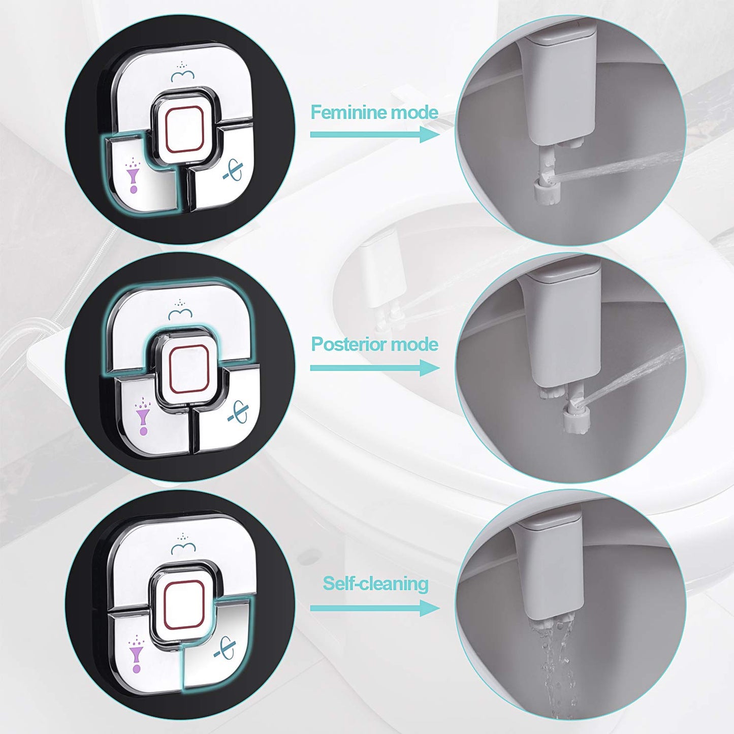 SAMODRA Non-Electric Bidet Attachment – Cold Water Toilet Seat with Pressure Control & Dual Self-Cleaning Nozzles, Black