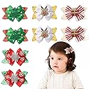 ALIBBON 8 Pcs Christmas Hair Bows for Girls, Glittering Christmas Tree Snowflake Hair Clips for Woman, Reindeer Hairpins for Kids, Christmas Hair
