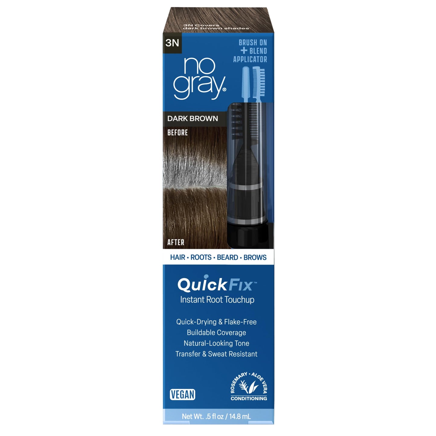 No Gray Quick Fix, 3N Dark Brown, Instantly Hide Gray, Silver & White Hair, Easy to Use Applicator, Compact & Travel Friendly, Vegan & Cruelty Free