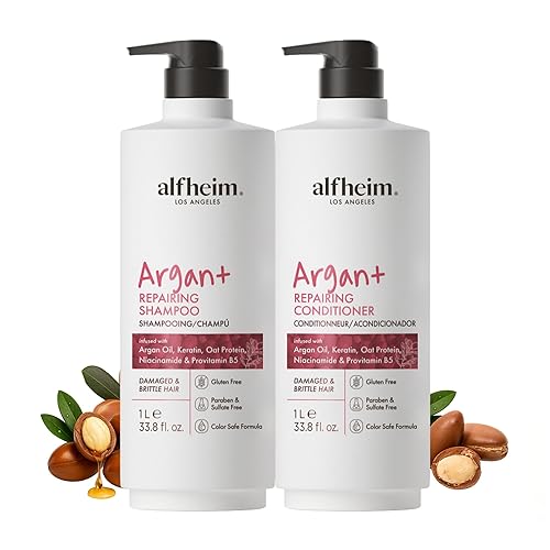 ALFHEIM Argan+ Repairing Shampoo & Conditioner Set for Dry, Damaged & Frizzy Hair with Argan Oil, Keratin - Deep Repair, Moisture, Shine & Frizz