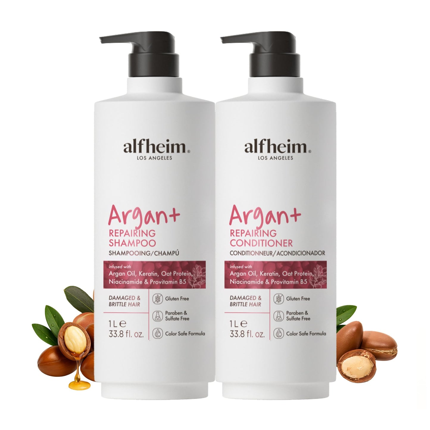 ALFHEIM Argan+ Repairing Shampoo & Conditioner Set for Dry, Damaged & Frizzy Hair with Argan Oil, Keratin - Deep Repair, Moisture, Shine & Frizz