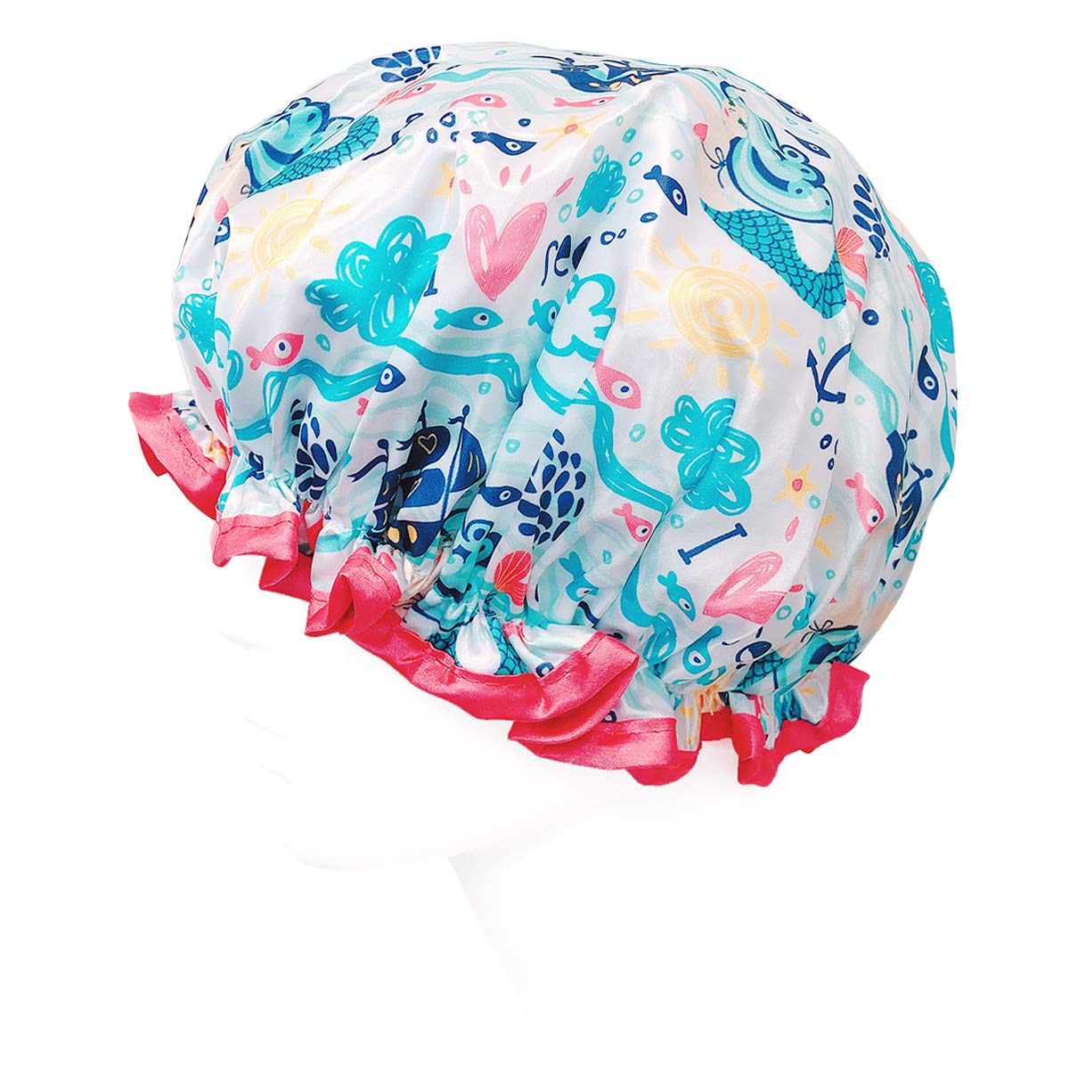 allydrew Reusable Women's Waterproof Shower Caps for Long Hair, Under the Sea
