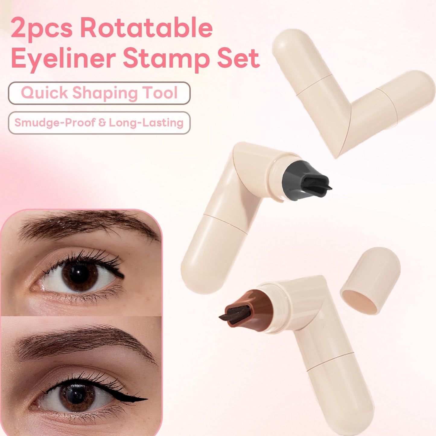 2pcs Rotatable Eyeliner Stamp Set - Quick Shaping Tool with Left/Right Eye Marked, Smudge-Proof & Long-Lasting, Ready to Use, Flawless Winged…