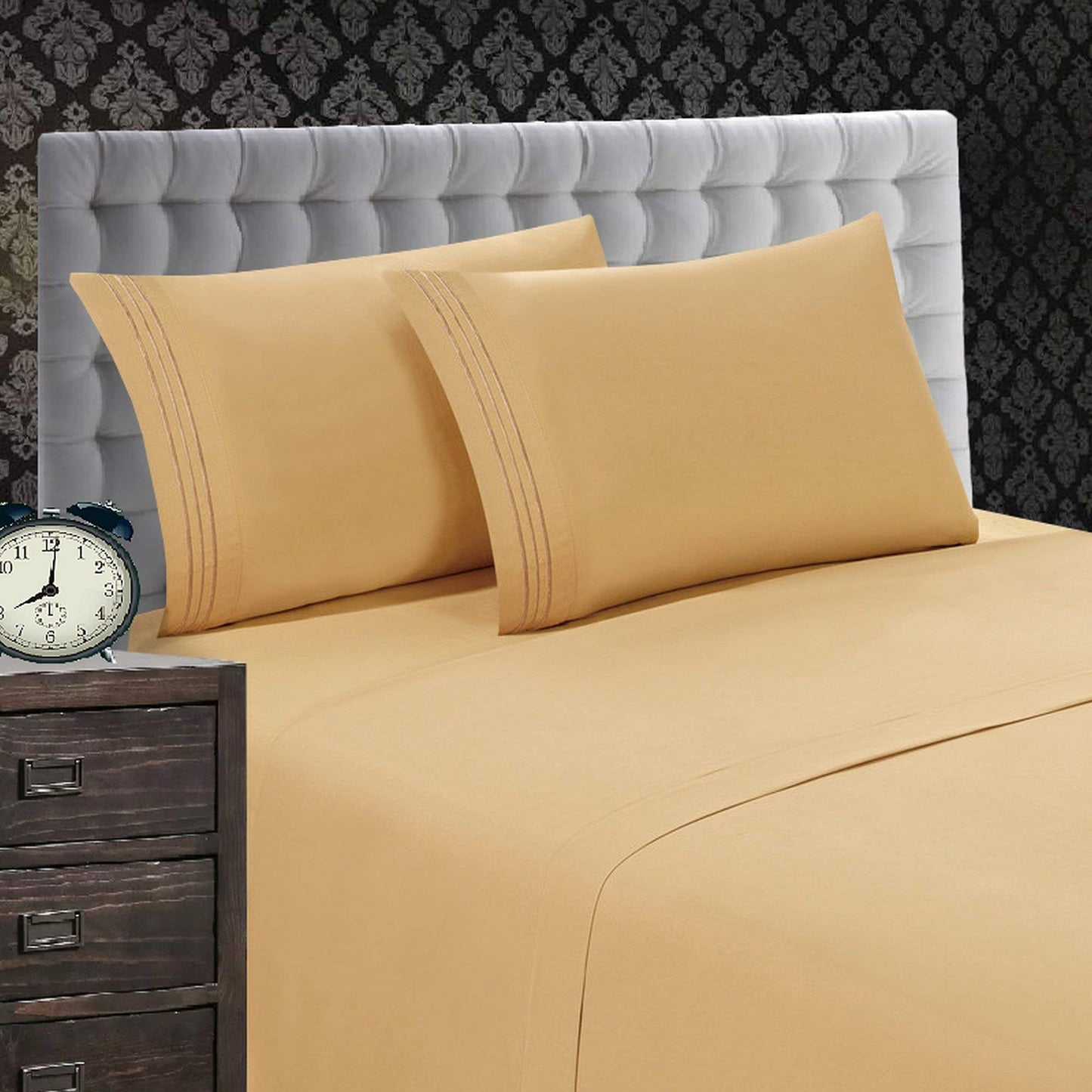 Elegant Comfort 1500 Premier Wrinkle & Fade Resistant 4 pc Sheet Set, Deep Pocket Up to 18" and Colors, Full Gold