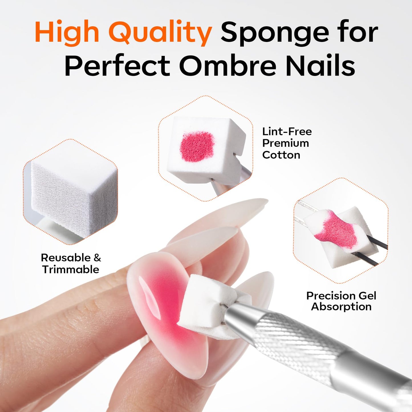Modelones 150pcs Nail Sponges for Ombre, Nail Art Sponge with Grabbing Pen Reusable Soft Sponges for Gradient Ombre Blush Chrome Design Effects Beauty and Personal Care modelones