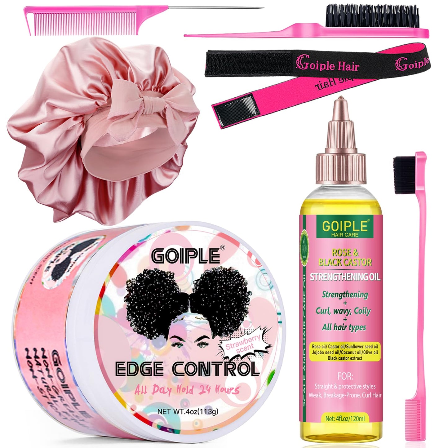 Goiple Edge Control Wax Strong Hold Non-greasy Hair Styling Gel - Edge Wax No Flaking Edge Control for Black Hair Edge Wax for Women Rose&Black Castor Beauty and Personal Care Goiple Default Title
