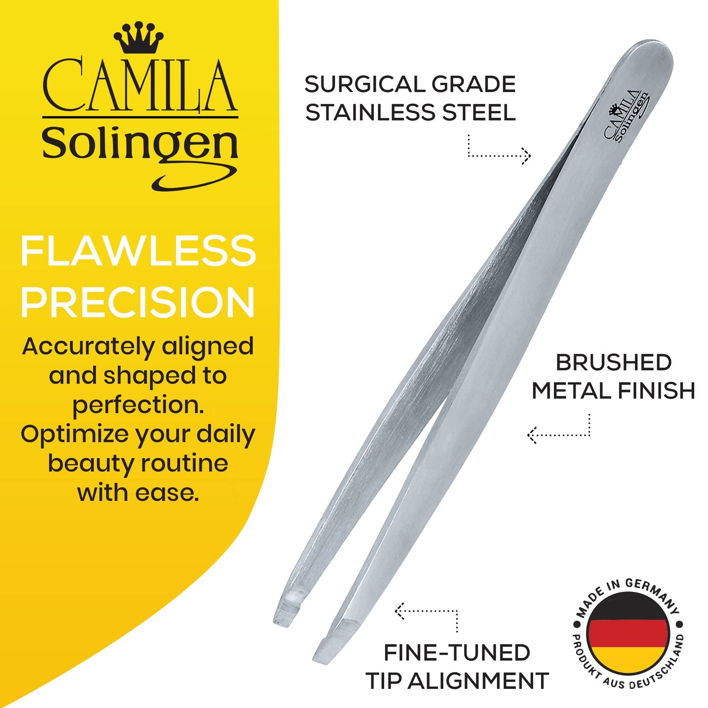 Camila Solingen CS26 4" Professional Surgical Grade Stainless Steel Precision Tip Eyebrow Tweezers for Facial Hair Shaping & Removal. Beauty Tool Beauty and Personal Care Camila Solingen