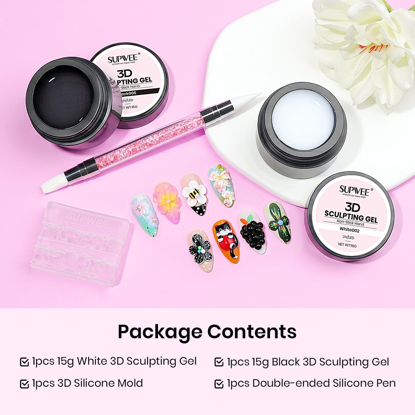 SUPWEE 3D Nail Gel for Nail Art, 2PCS Solid Builder Gel 5g Beauty and Personal Care SUPWEE