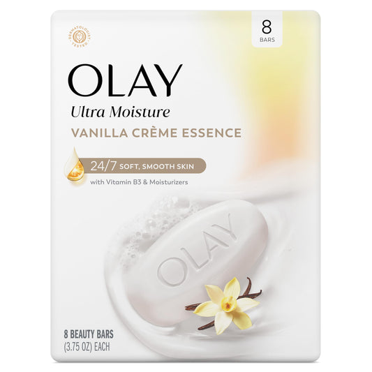 Olay Beauty Bar, Ultra Moisture,10x More Moisturizers, 24/7 Soft & Smooth Skin, Gentle Cleanse on Face & Body, Vitamin B3 Complex, For All Skin Types