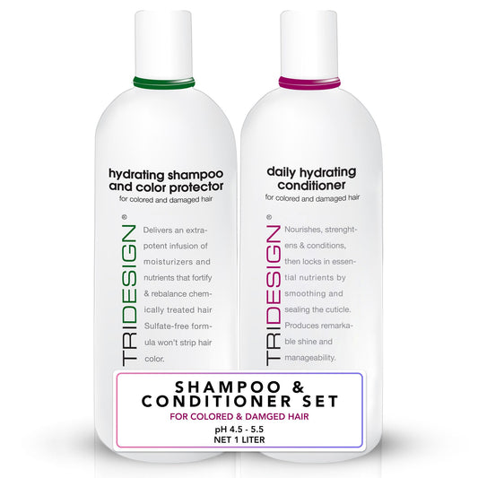 TRI Design Hydrating Shampoo & Color Protector 10.5 oz w/Daily Hydrating Conditioner 10.5 oz for Color-Treated Hair, All Hair Type Moisturizing