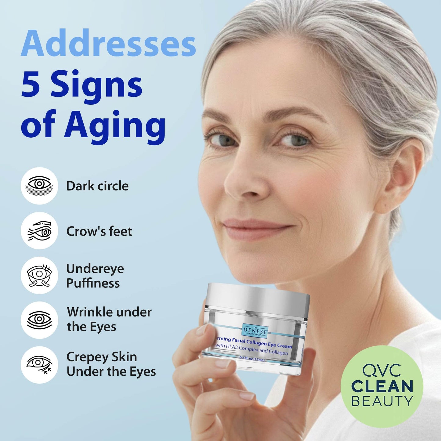 Dr. Denese SkinScience Firming Facial Collagen Eye Cream 0.5oz - Collagen, Hyaluronic Acid & Peptides for Smoother Under Eye Skin - Reduces Look