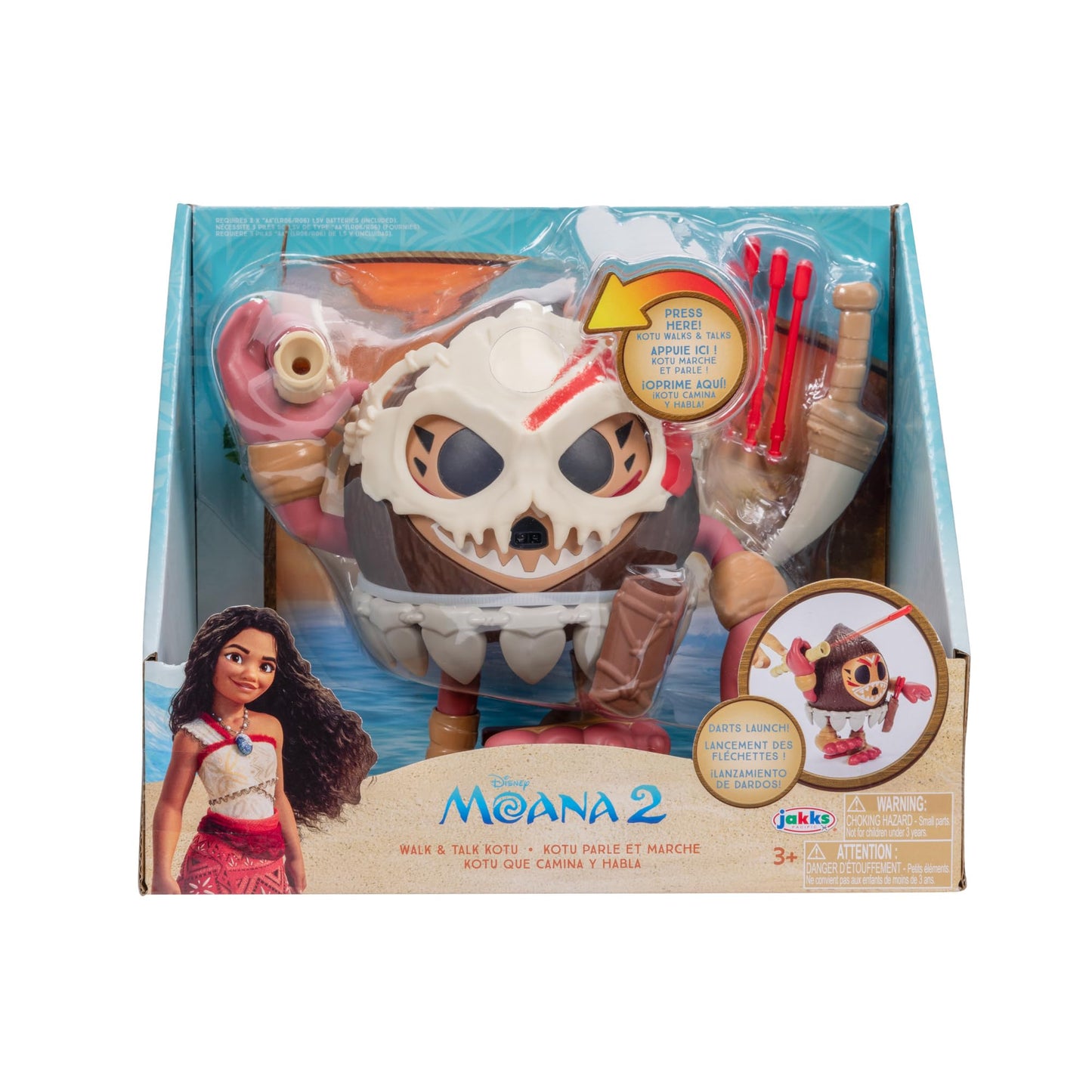 Disney's Moana 2 Kotu Figure Walk & Talk Kotu with Mask, Dagger, Dart Tool and 3 Play Darts - Officially Licensed by Disney, Great Birthday for Girls…