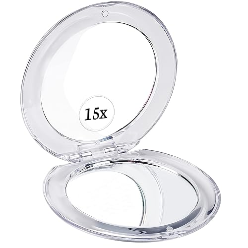 MIRRORVANA Small Compact 15X Magnifying Travel Makeup Mirror - Lightweight, Handheld, and Foldable Design - Mini Pocket-Sized Magnified Mirror