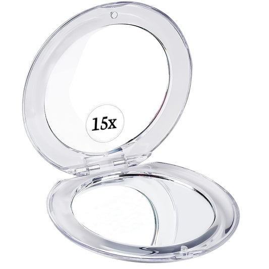 MIRRORVANA Small Compact 15X Magnifying Travel Makeup Mirror - Lightweight, Handheld, and Foldable Design - Mini Pocket-Sized Magnified Mirror