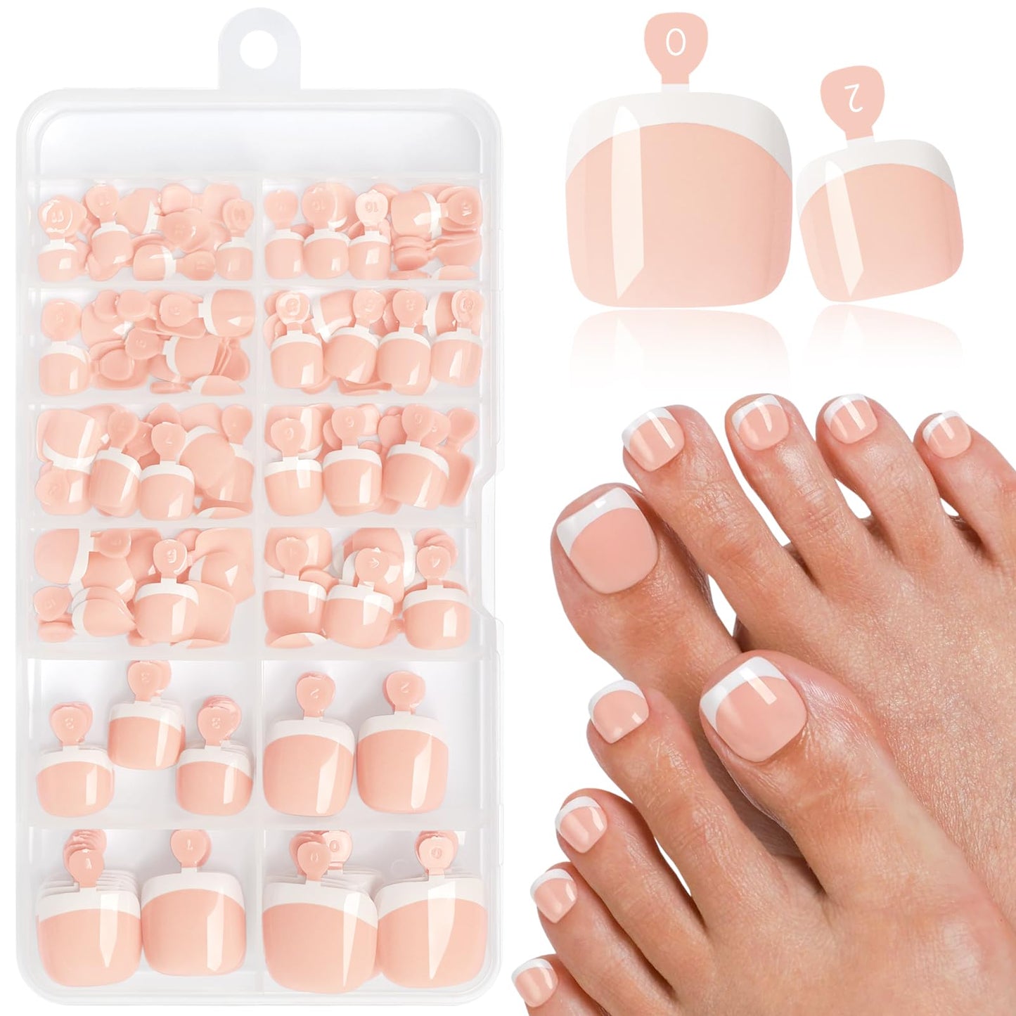 LoveOurHome 120pc White French Tip Press on Toenails Women Toes Fake Nail with Tab, Glue on Toe Nails Press ons Nail Short Fake Toenail Tips French Beauty and Personal Care LoveOurHome Default Title