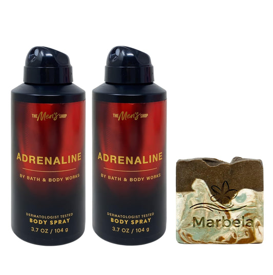 Bath & Body Works Adrenaline - 2 Body Sprays with a Cabin Spice Soap
