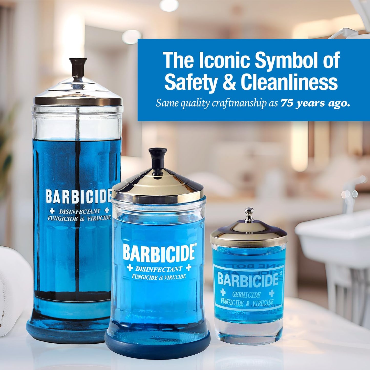 BARBICIDE Disinfecting Jar - Durable Glass Immersion Container with Stainless Steel Lid and Tray - Professional Salon, Spa & Barber Tool Sanitizer