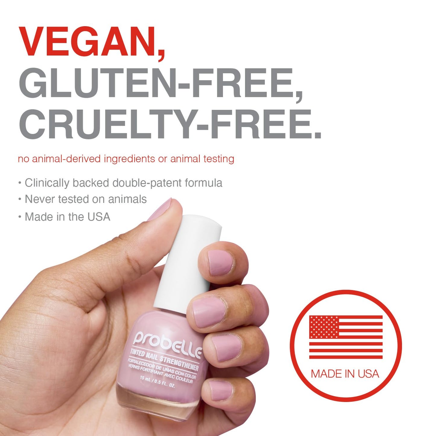 Probelle Tinted Nail Strengthener, Colored Nail Strengthening Treatment, Nail Growth and Repair, Stops Peeling, Splits, Chips, Cracks, and Strengthens