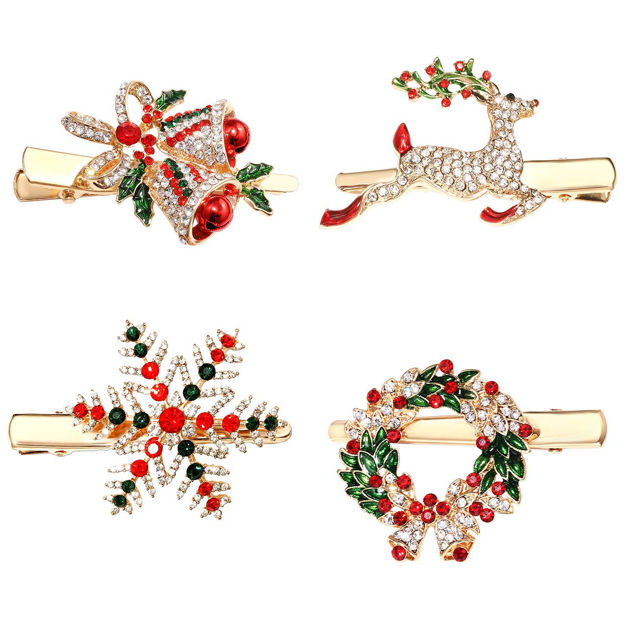 CENAPOG Christmas Hair Clips for Women Girls Sparkly Rhinestone Reindeer Wreath Hairpins Xmas Themed Snowflake Jingle Bell Hair Barrettes Festive