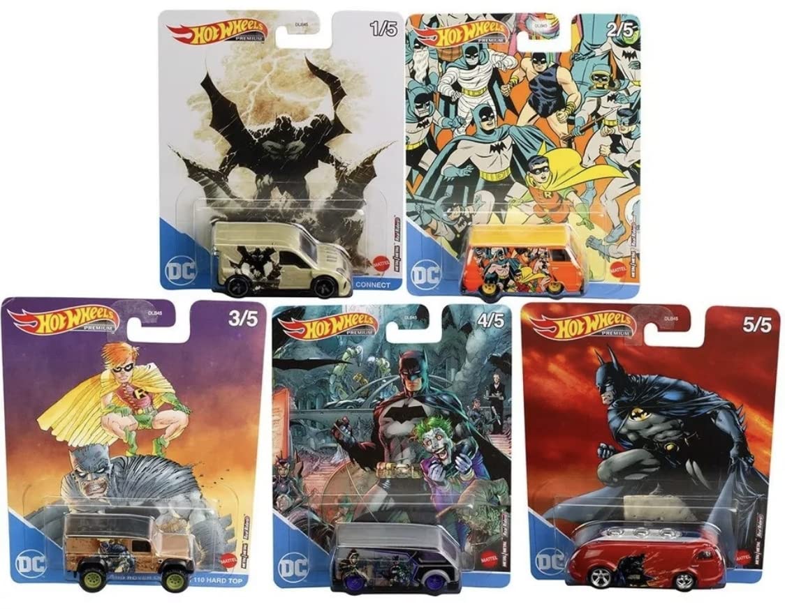 Hot Wheels Premium Pop Culture DC Batman Comics Complete 5‑Car Set - 1:64 Die‑Cast, DLB45-946P, Ages 3+