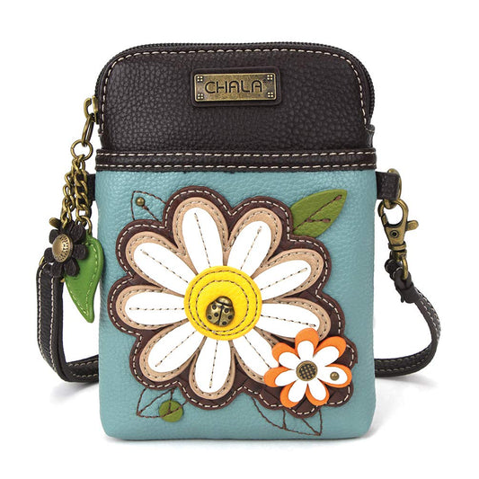 CHALA Plant Life Collection Cell Phone Crossbody Purse-Women PU Leather/Canvas Multicolor Handbag with Adjustable Strap - Daisy - blue