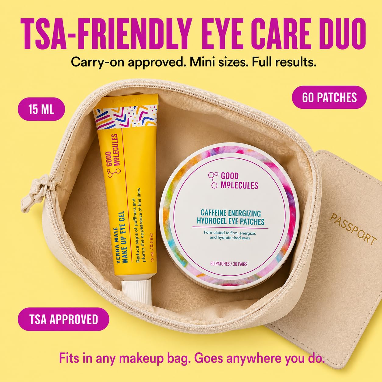 Good Molecules Under Eye Cream and Eye Patches for Dark Circles, Puffiness and Tired Eyes - Yerba Mate Eye Gel (15ml) and Caffeine Hydrogel Eye