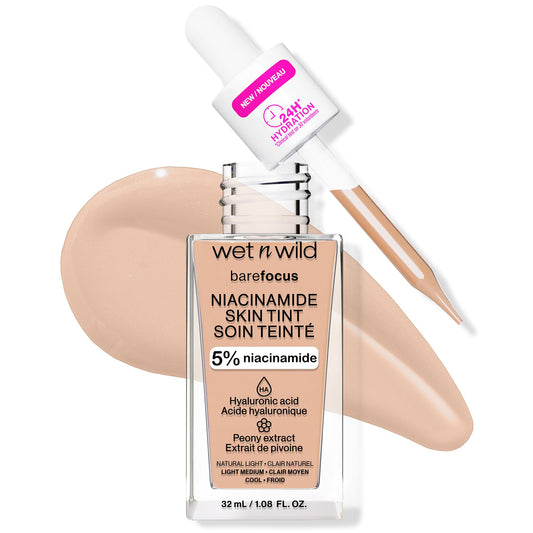 wet n wild Bare Focus Skin Tint, 5% Niacinamide Enriched, Buildable Sheer Lightweight Coverage, Natural Radiant Finish, Hyaluronic & Vitamin Hydration Boost, Cruelty-Free & Vegan - Natural Light