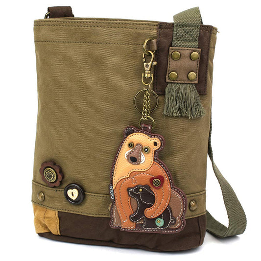 CHALA Patch Cross-Body Women Handbag Canvas Messenger Bag - Two Bears - Olive Fashion CHALA