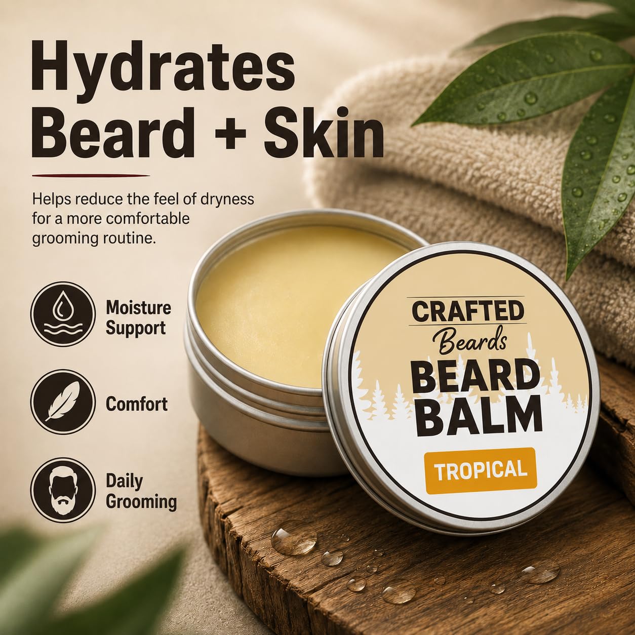 Beard Balm - Tropical Scent - 2oz Tin - Beard Wax - Light Hold - (TR) Beauty and Personal Care Crafted Beards