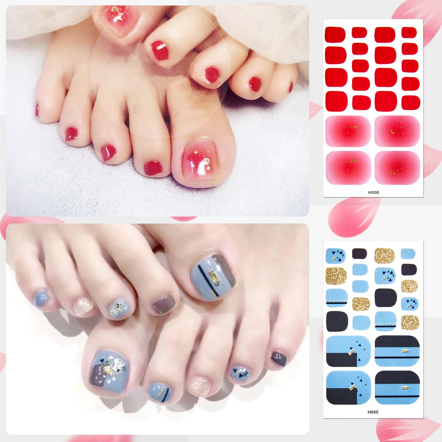 DANNEASY 20 Sheets Toe Nail Stickers Full Nail Wraps Self Adhesive Toenail Polish Strips Toes Nail Stickers Toenail Stickers Polish Manicure Sticker