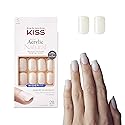 KISS Salon Acrylic Wider Fit Natural Fake Nails, ‘Rare’, 28 Acrylic-Infused, Bubble-Free, Flexible, Durable, False Glue-On Nails