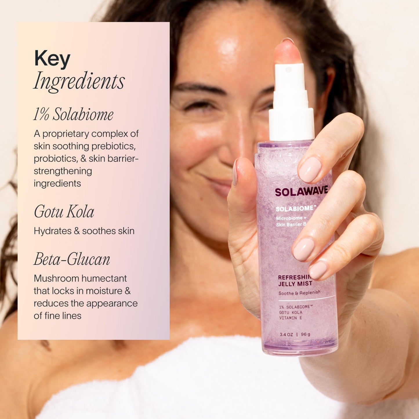 Solawave Refreshing Jelly Mist Toner with Gotu Kola, Prebiotics, Probiotics, Hydrating Pro Vitamin B5 for All Skin Types (3.4 OZ)