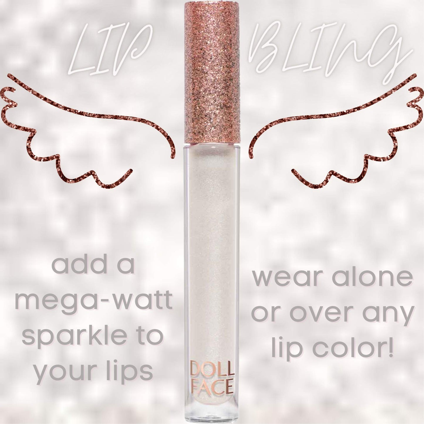 Doll Face Lip Gloss | Glitterazzi Liquid Lip Bling | Topping Glitter with a Glossy Shine for Lips | Sheer Finish | Cruelty-Free | Platinum
