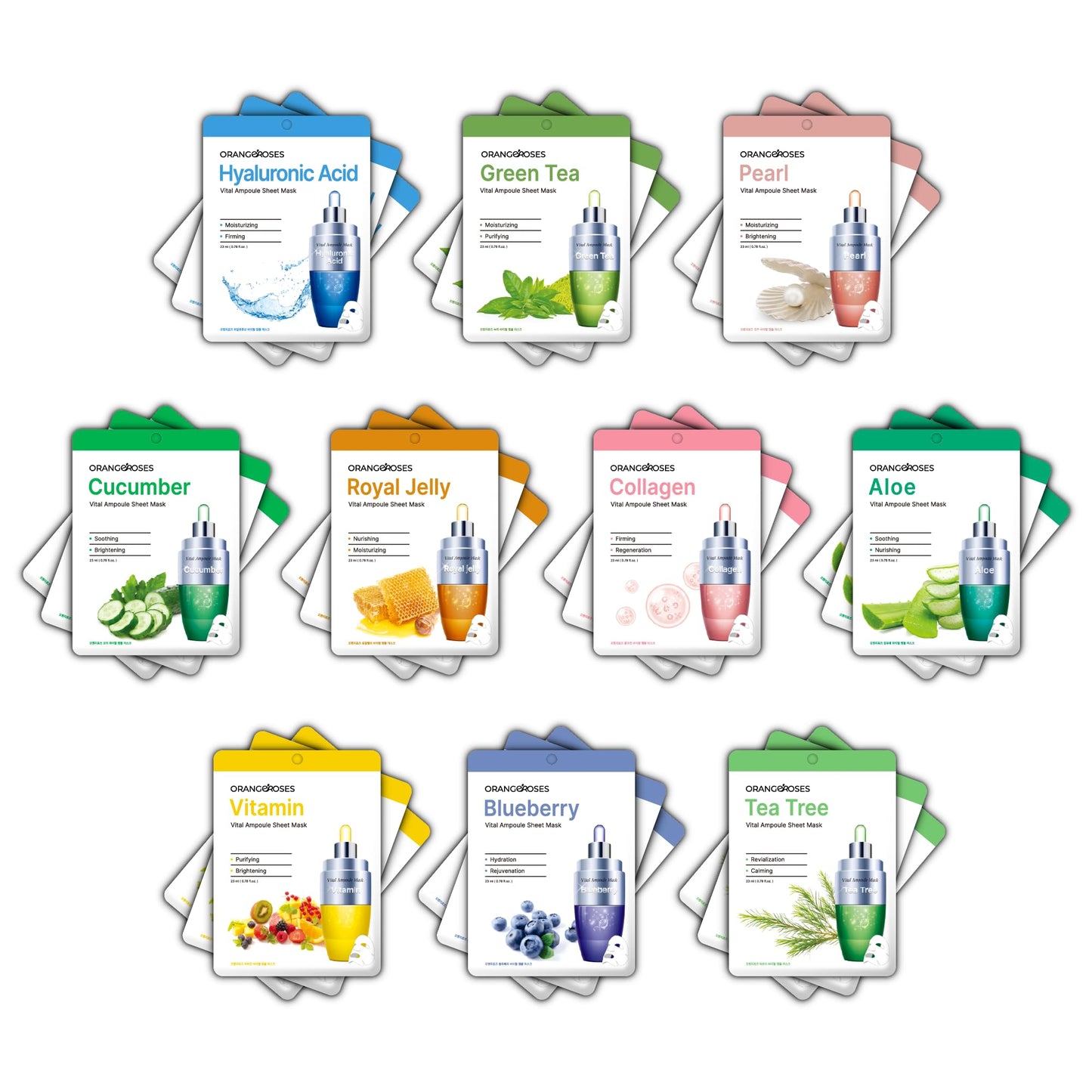 OBS Lab Orangeroses 30-Pc Sheet Mask Combo – Korean Facial Skincare for Moisturization, Wrinkle Care & Brightening | Simple & Effective Routine