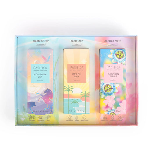 Pacifica Iconic Scents Gift Box - Montana Sky, Beach Day & Passionfruit - Nature-Inspired Fragrance Collection, Vegan & Cruelty-Free Beauty & Personal Care Pacifica