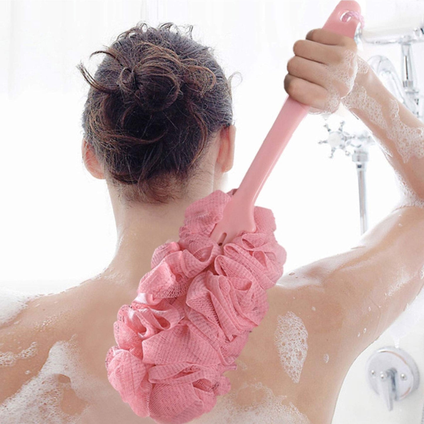 Nutteri 3 Pack Back Scrubber Long Handled Bath Brush Soft Mesh Sponge Exfoliating Body Scrub Back Cleaner Loofah Bathroom Shower Accessories for Women