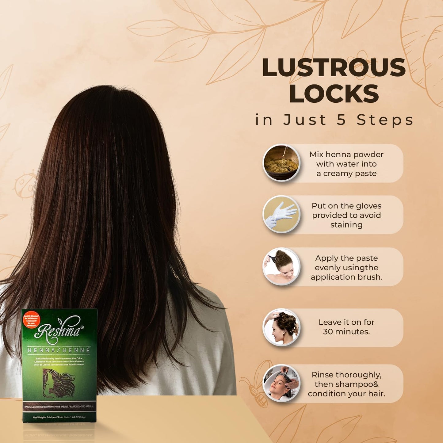 Reshma Beauty 30 Minute Henna Hair Color Infused with Organic Henna Lawsonia Inermis 100% Gray Coverage for Soft, Shiny Hair, Plant-Based Hair