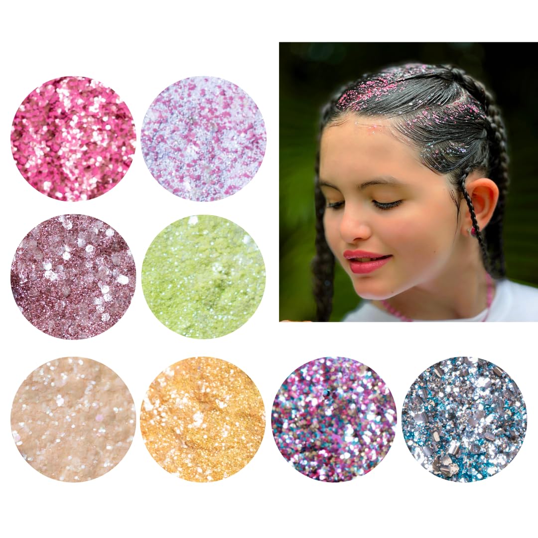 Biodegradable Glitter, 8 Colors, Vegan, for Hair and Body, Safe for Children (Every Night is Girl's Night)
