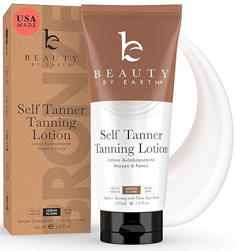 Beauty by Earth Self Tanner - USA Made with Natural & Organic Ingredients, Moisturizing Self Tanning Lotion with Aloe Vera & Coconut for a Natural