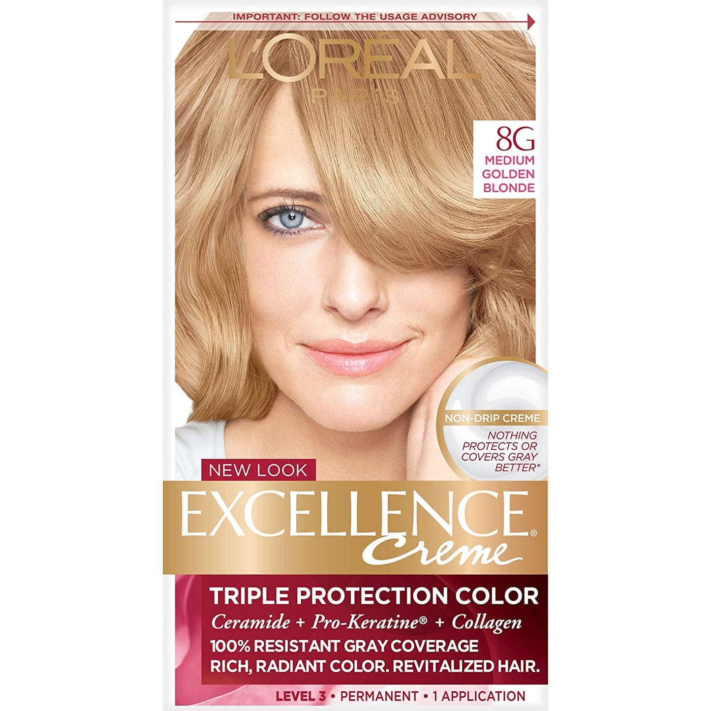 L'Oreal Paris Excellence Creme Haircolor, Medium Golden Blonde [8G] (Warmer) 1ea (Pack of 3)