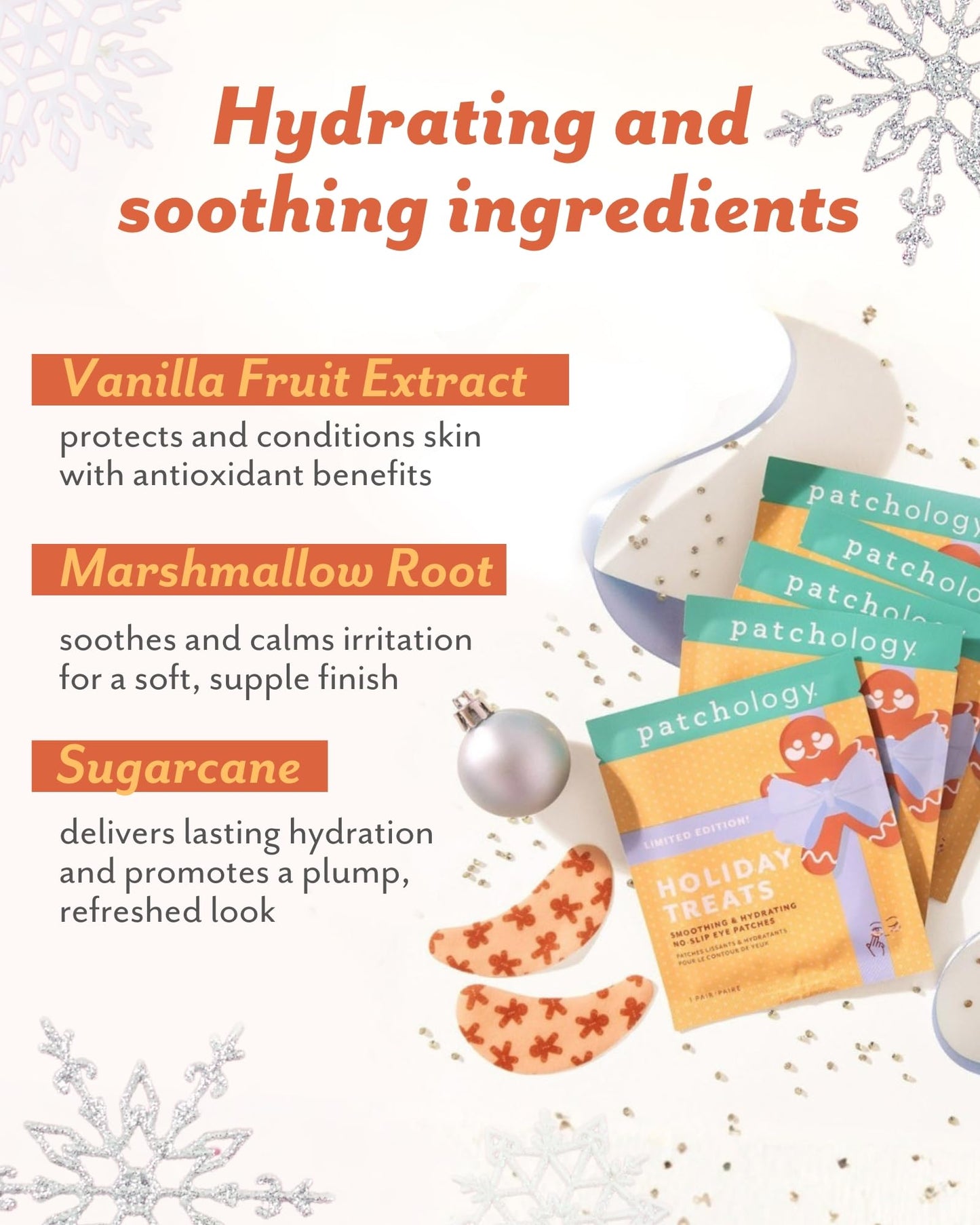 Patchology Holiday Treats Gingerbread Under Eye Patches Gift Set - Cute Stocking Stuffers with Gingerbread Scent - No-Slip Masks that Hydrate, Soothe