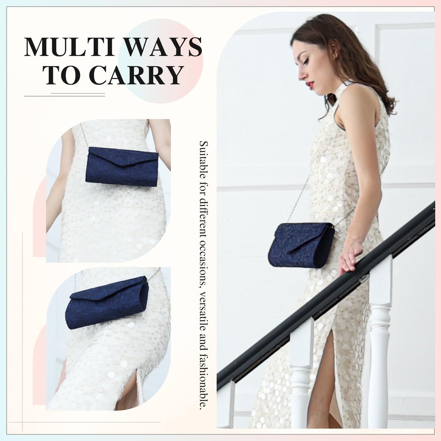 UBORSE Lace Clutch Purses for Women Royal Blue Floral Evening Bag Envelope Formal Clutch Bag Party Prom Cocktail Purses