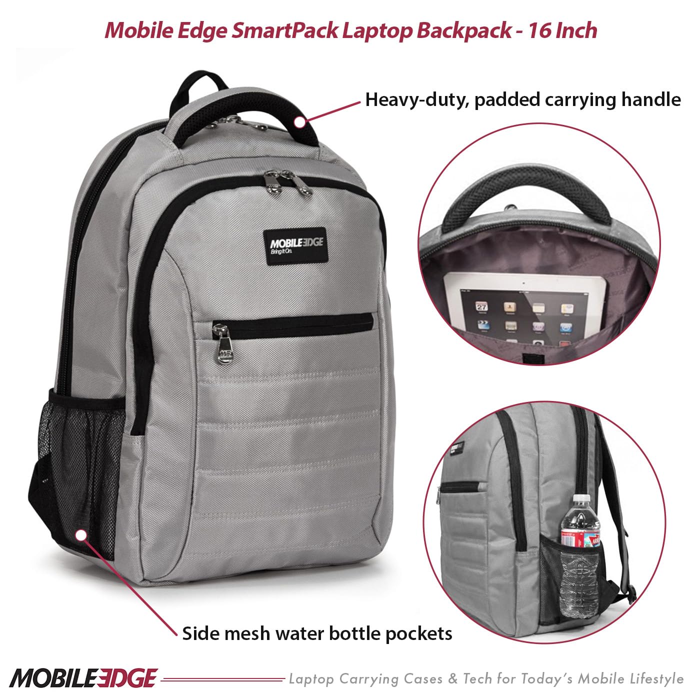 Mobile Edge SmartPack Laptop Backpack for Men and Women, Fits 16-inch Laptops, for Work, Business, Travel, Ultra Lightweight and Sleek, Silver