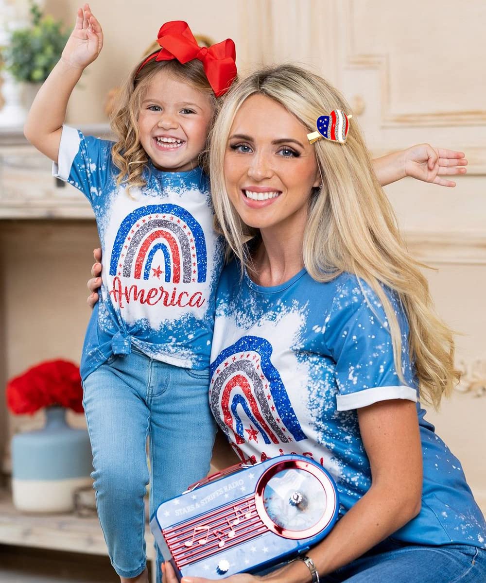 American Flag Hair Clips 4th of July Patriotic Hairpin for Women Rhinestone Heart Star Hair Barrettes Independence Day Hair Accessory Gifts