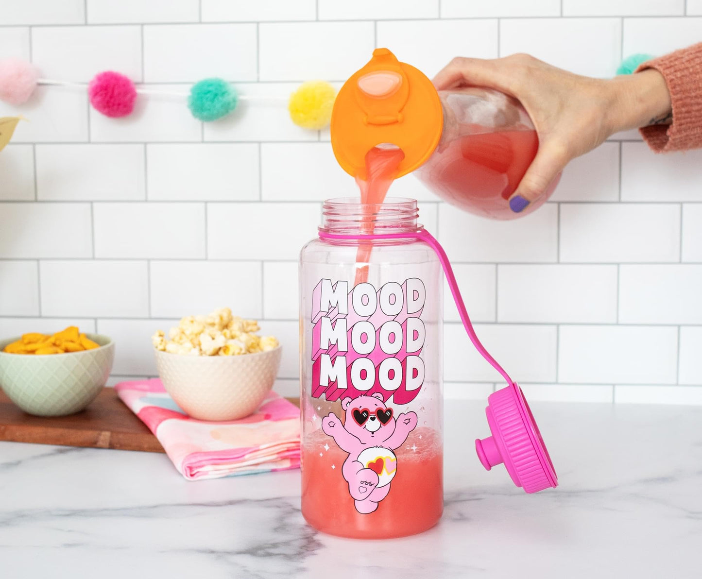 Care Bears Love-A-Lot Bear Mood Plastic Water Bottle With Spill-Resistant Sports Cap Lid | Holds 34 Ounces